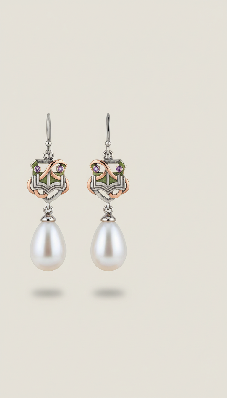 Pearl Drop Earrings With University Motif