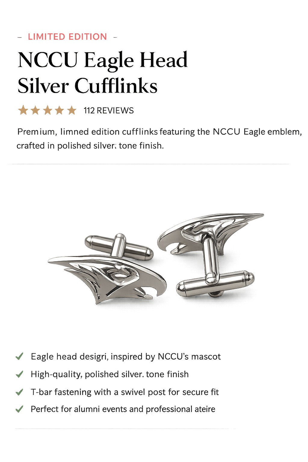NCCU Eagle Head Silver Cufflinks