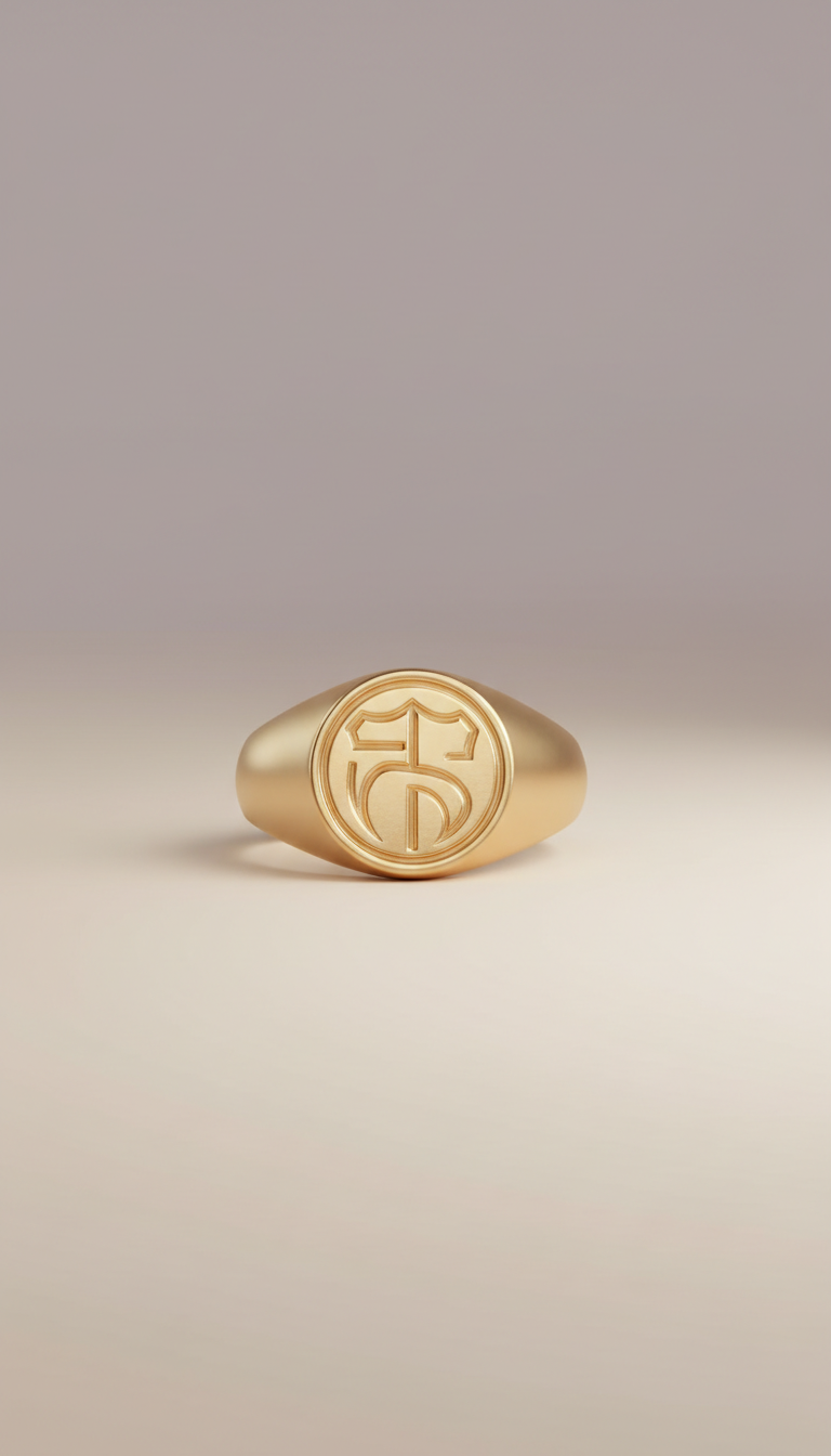 Gold Crest Signet Ring